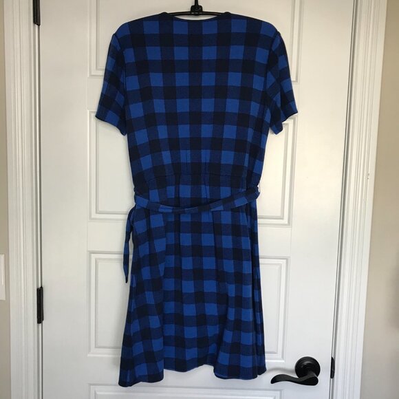 Draper James‎ Faux Wrap Dress Women's Size Small Buffalo Plaid Nassau Navy Rayon - Picture 4 of 11